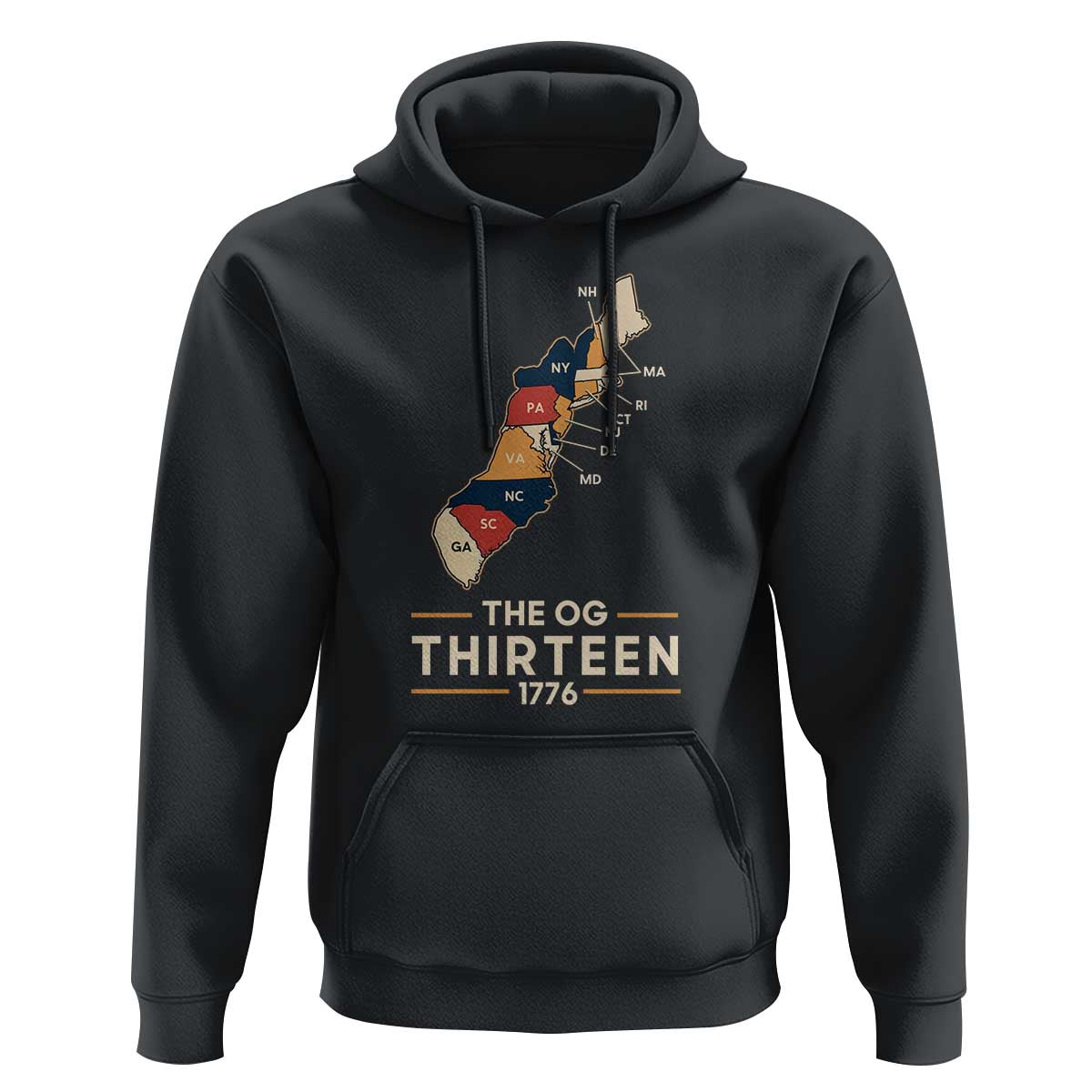 The OG Thirteen 1776 Original Colonies Map Hoodie Funny Retro American History