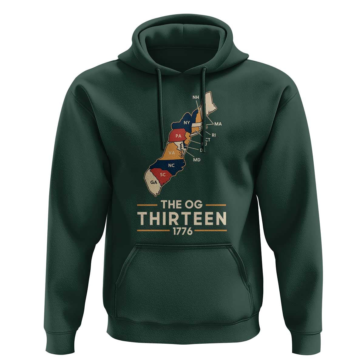 The OG Thirteen 1776 Original Colonies Map Hoodie Funny Retro American History