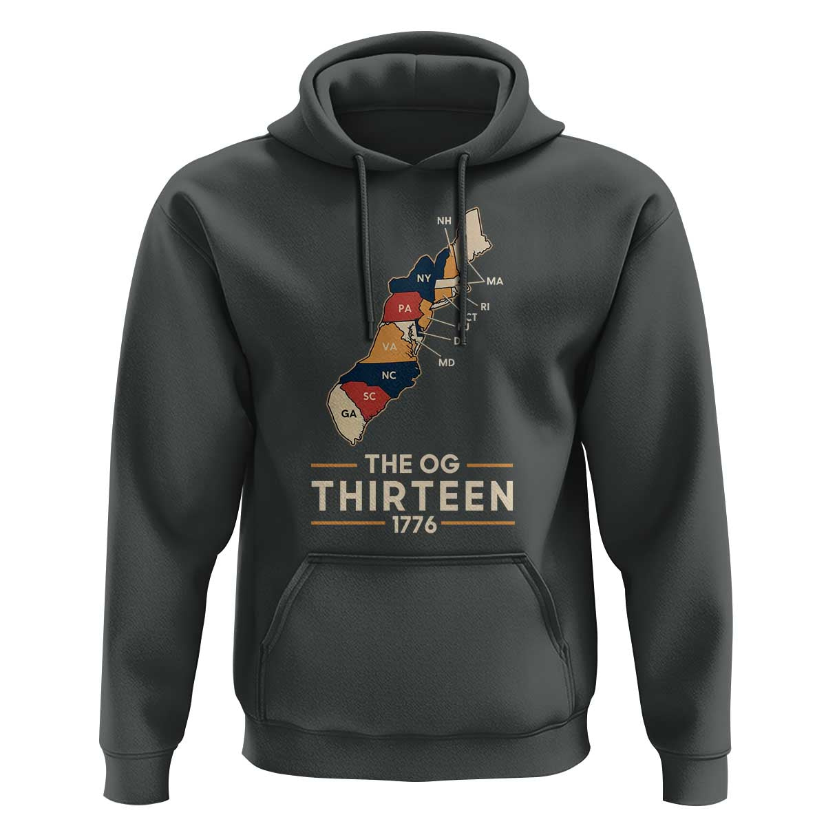 The OG Thirteen 1776 Original Colonies Map Hoodie Funny Retro American History