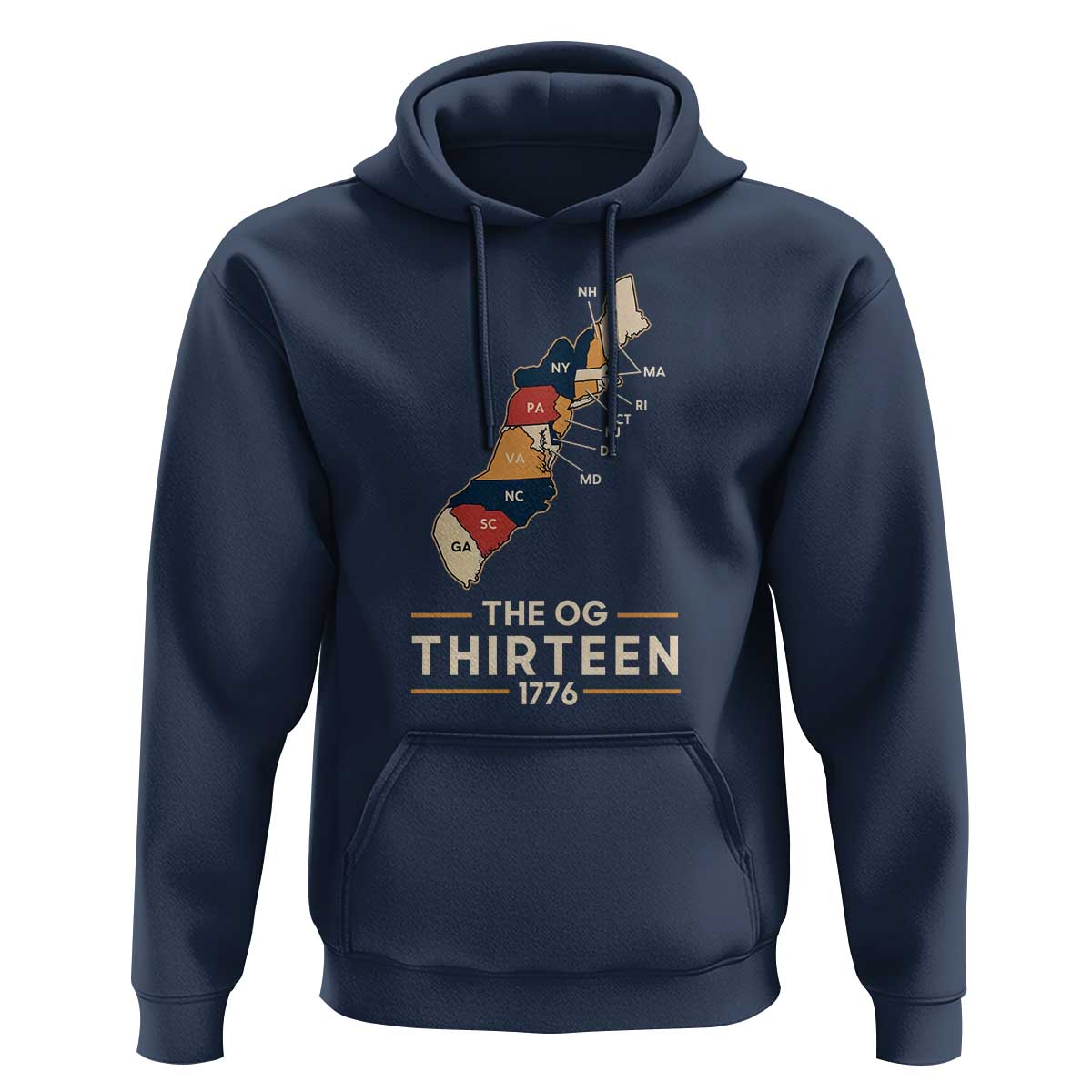 The OG Thirteen 1776 Original Colonies Map Hoodie Funny Retro American History