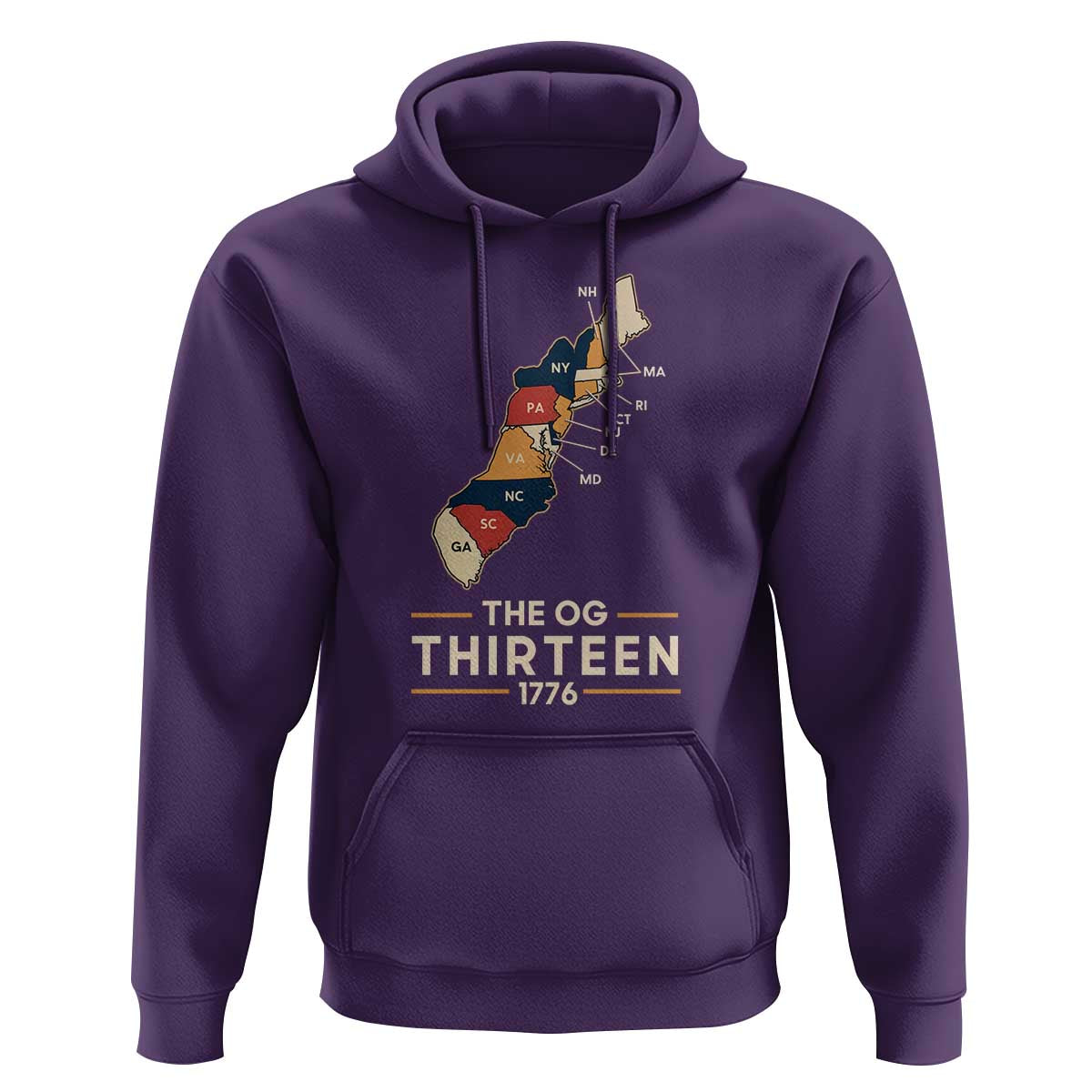 The OG Thirteen 1776 Original Colonies Map Hoodie Funny Retro American History
