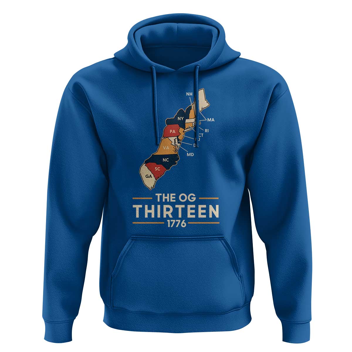 The OG Thirteen 1776 Original Colonies Map Hoodie Funny Retro American History
