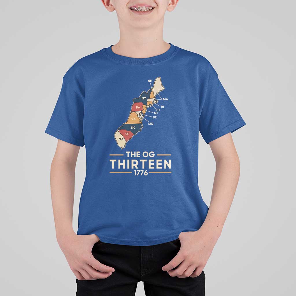 The OG Thirteen 1776 Original Colonies Map T Shirt For Kid Funny Retro American History