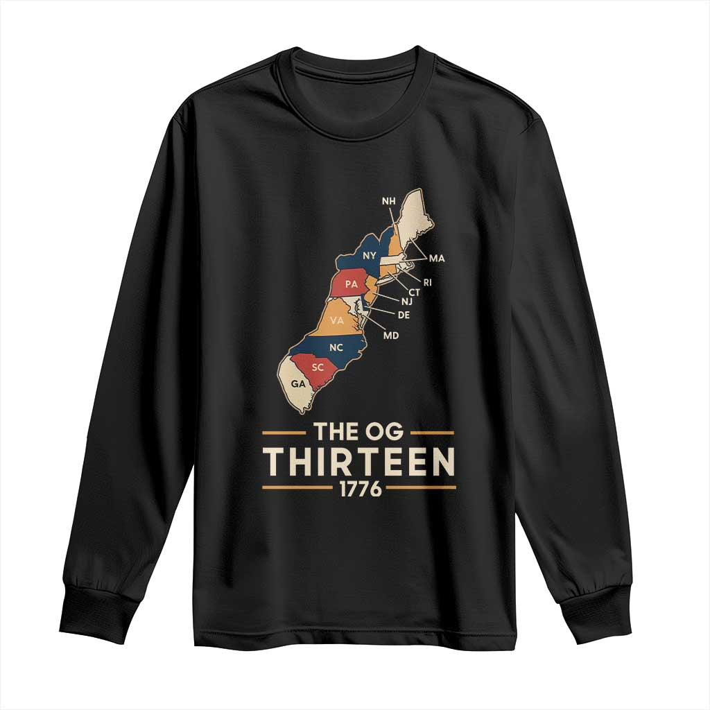 The OG Thirteen 1776 Original Colonies Map Long Sleeve Shirt Funny Retro American History