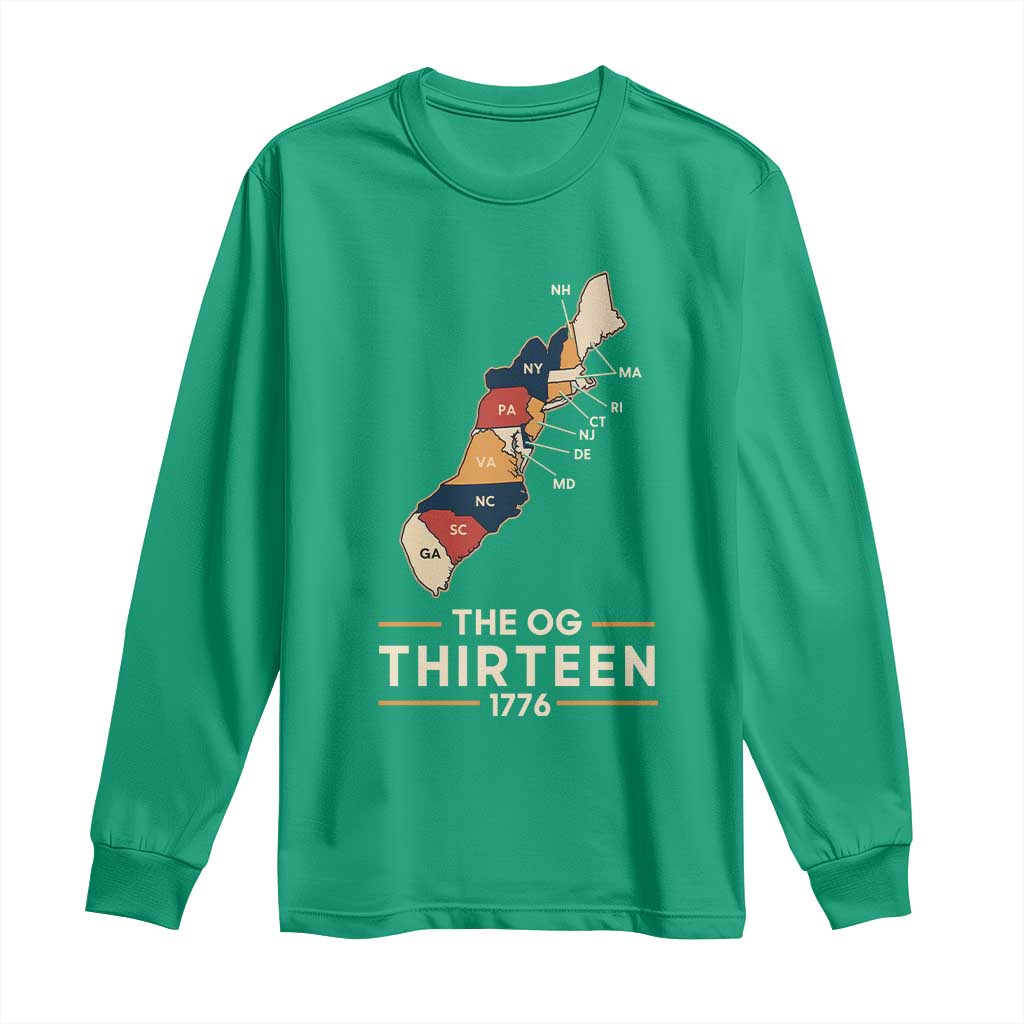 The OG Thirteen 1776 Original Colonies Map Long Sleeve Shirt Funny Retro American History