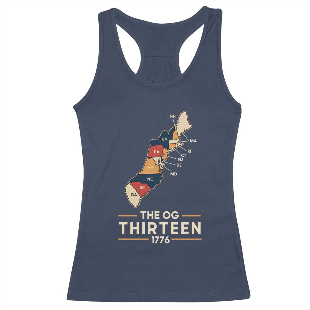 The OG Thirteen 1776 Original Colonies Map Racerback Tank Top Funny Retro American History