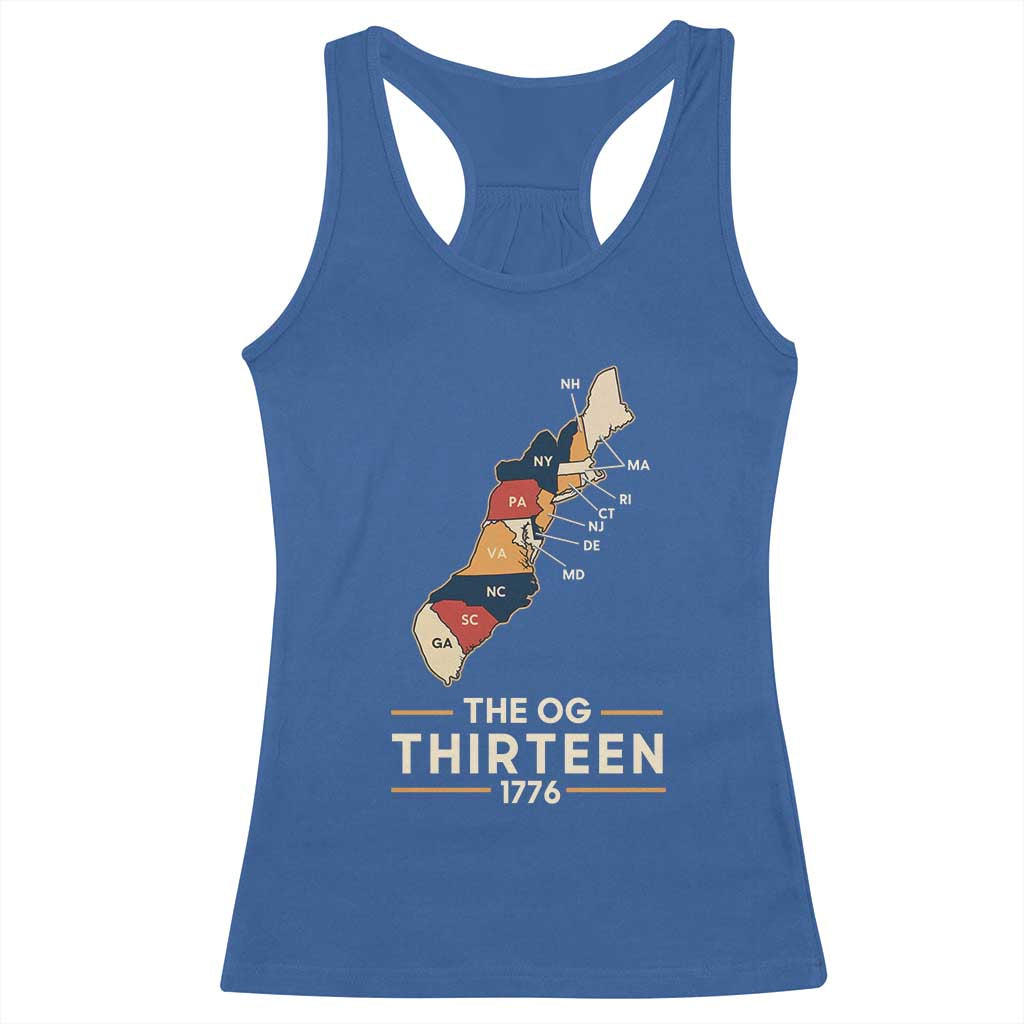 The OG Thirteen 1776 Original Colonies Map Racerback Tank Top Funny Retro American History