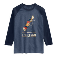 The OG Thirteen 1776 Original Colonies Map Raglan Shirt Funny Retro American History