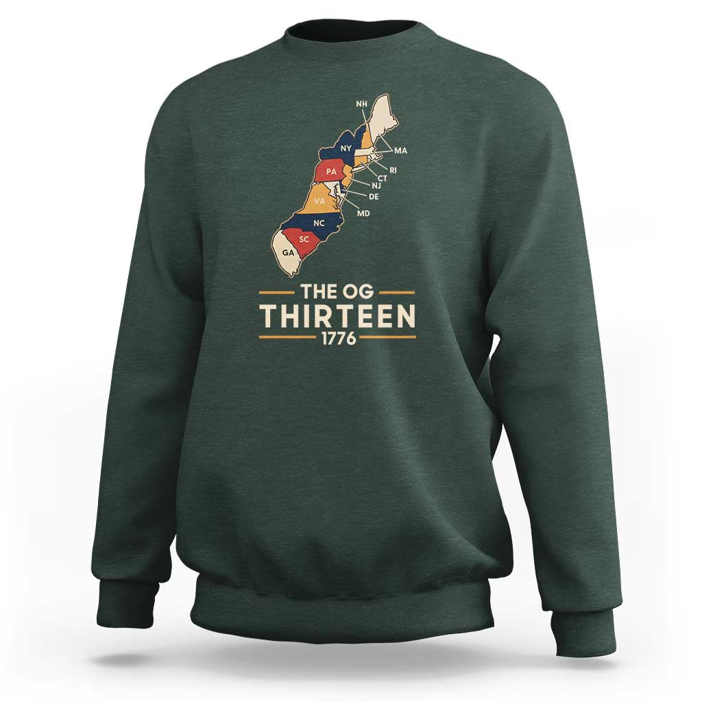 The OG Thirteen 1776 Original Colonies Map Sweatshirt Funny Retro American History