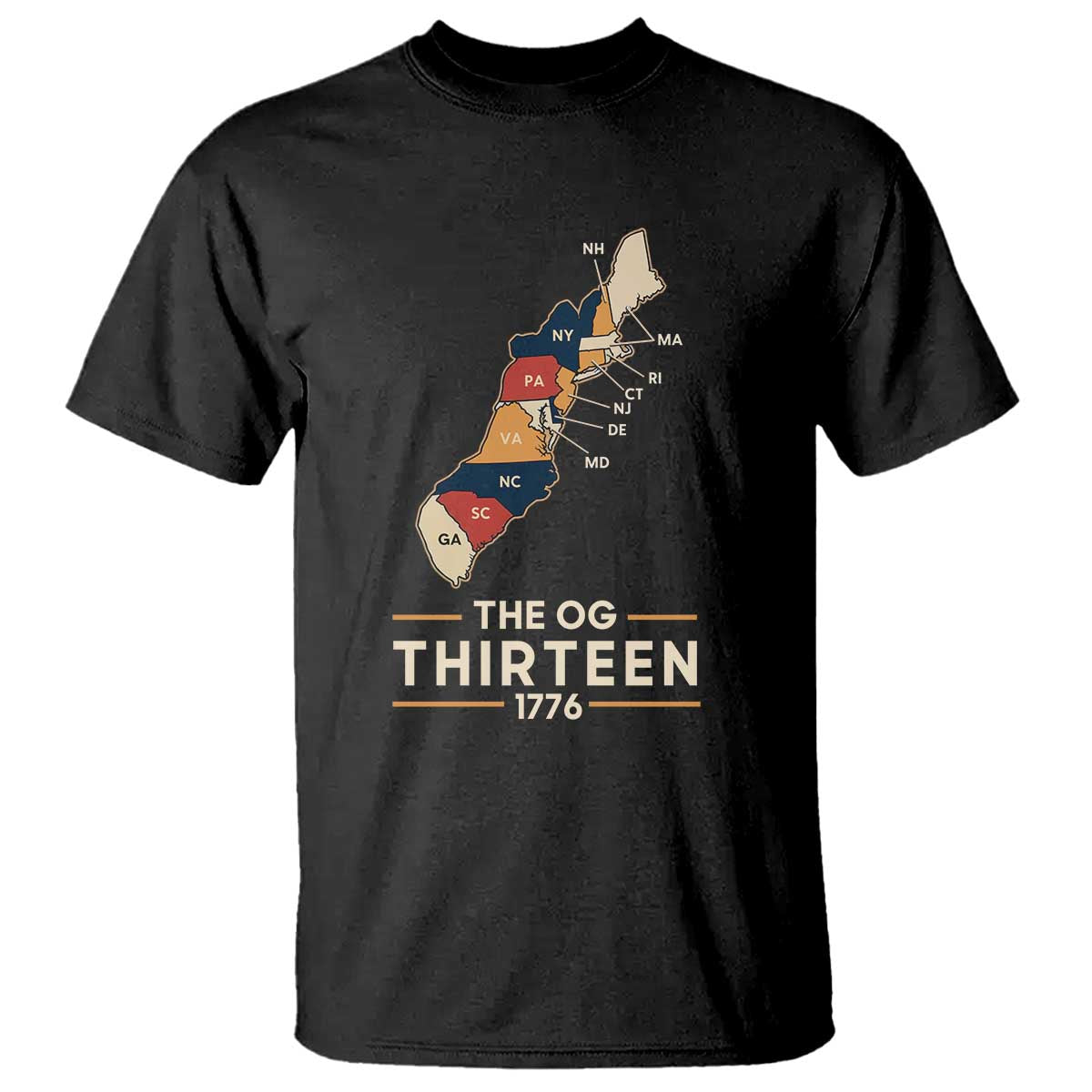 The OG Thirteen 1776 Original Colonies Map T Shirt Funny Retro American History