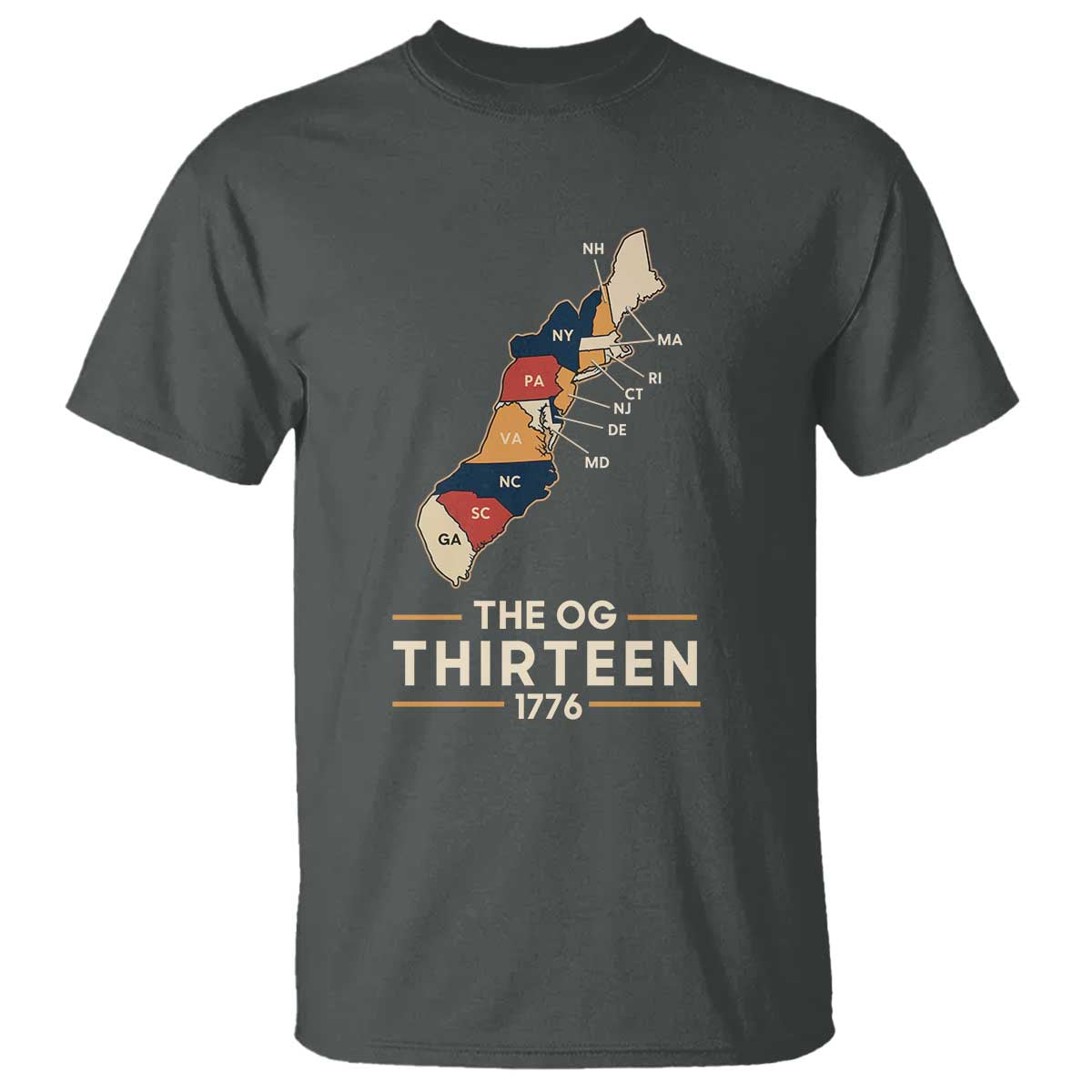 The OG Thirteen 1776 Original Colonies Map T Shirt Funny Retro American History