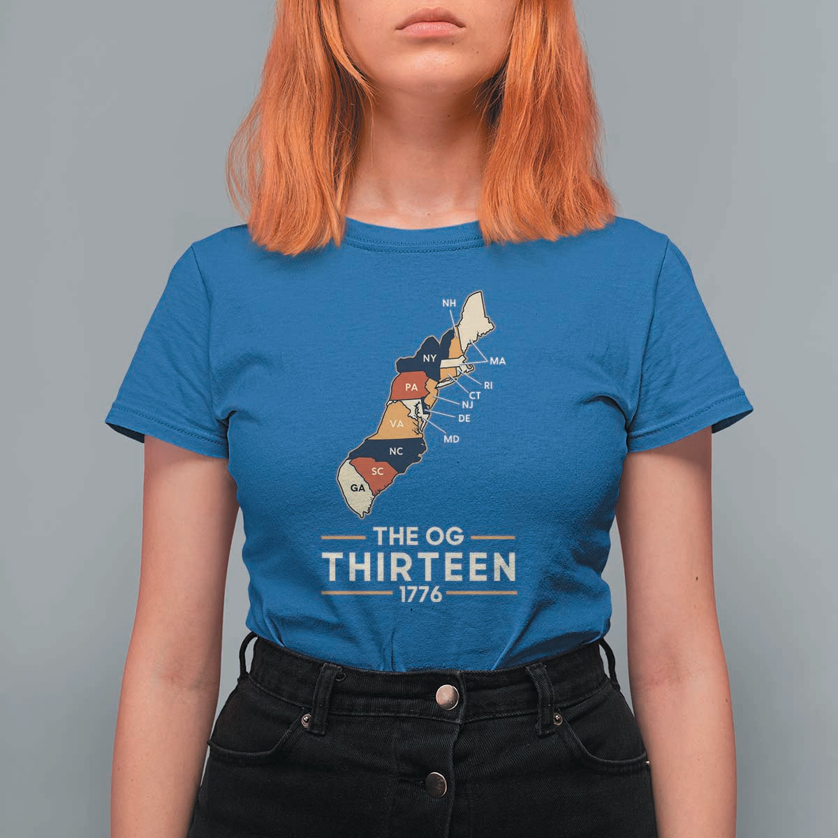 The OG Thirteen 1776 Original Colonies Map T Shirt For Women Funny Retro American History