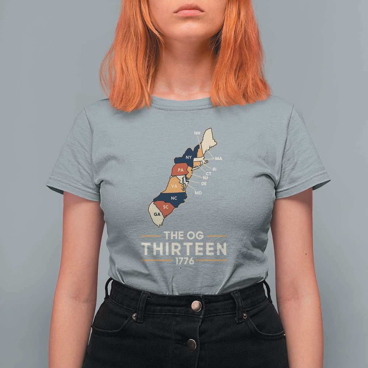 The OG Thirteen 1776 Original Colonies Map T Shirt For Women Funny Retro American History