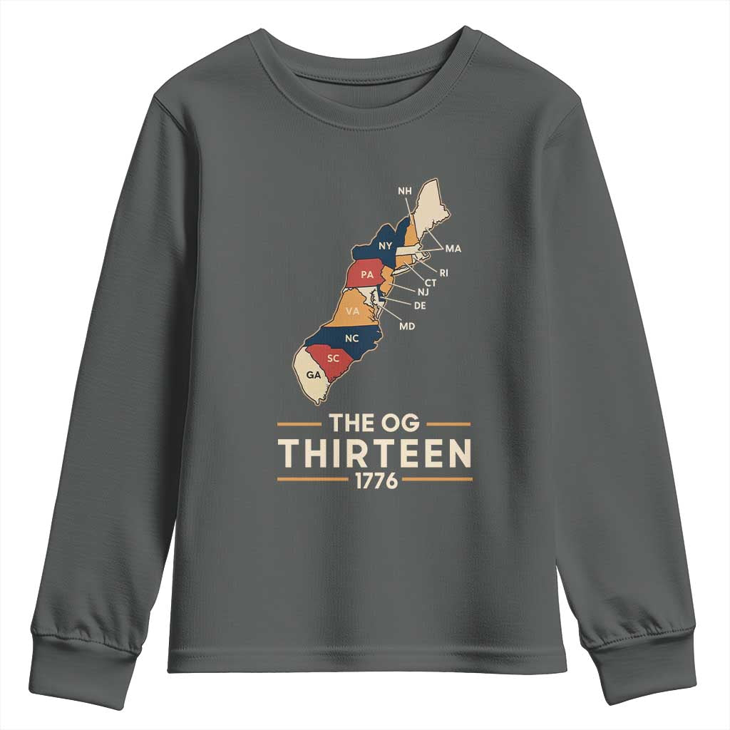 The OG Thirteen 1776 Original Colonies Map Youth Sweatshirt Funny Retro American History