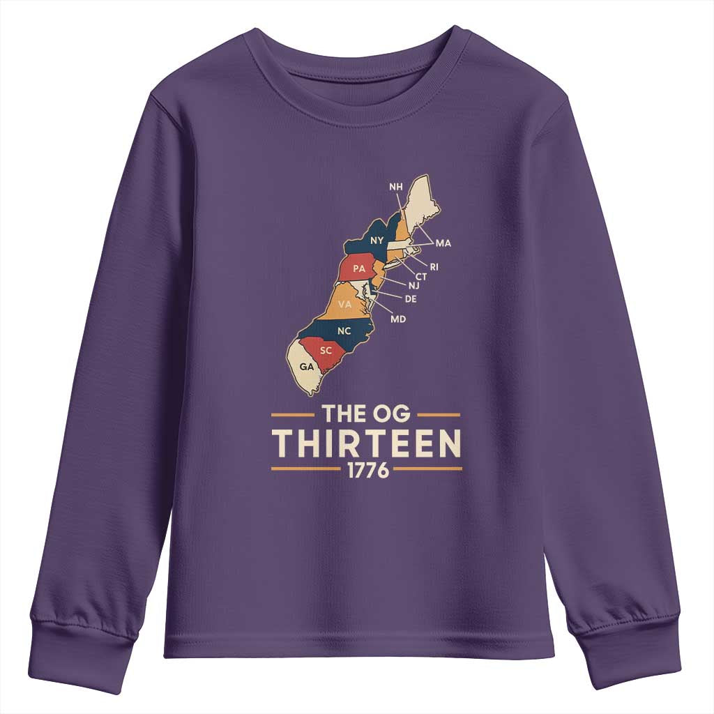 The OG Thirteen 1776 Original Colonies Map Youth Sweatshirt Funny Retro American History