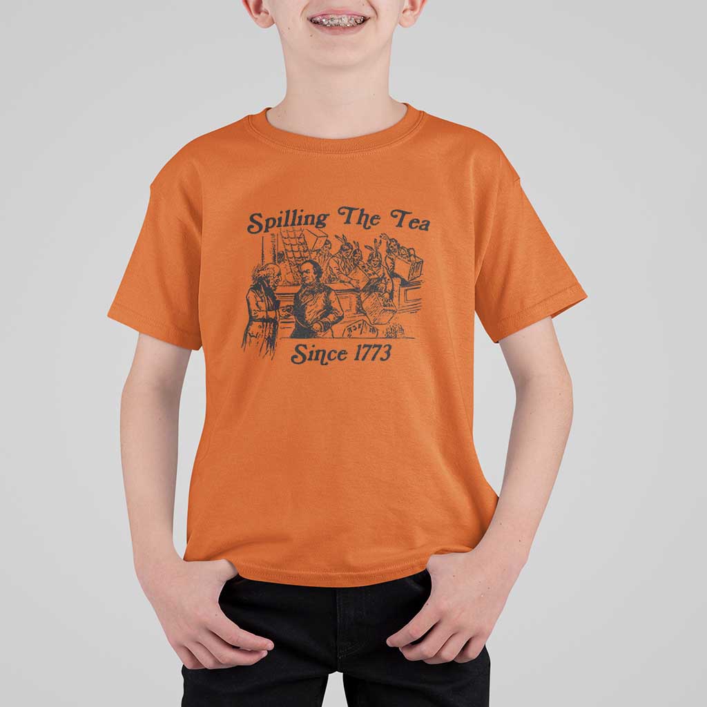 Spilling The Tea Since 1773 T Shirt For Kid Boston Tea Party Vintage Historical Sketch Graphic