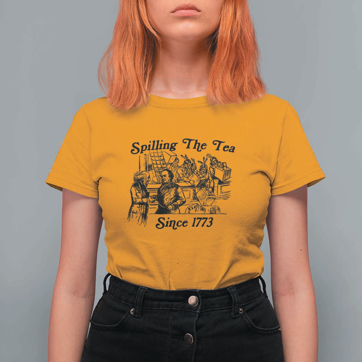 Spilling The Tea Since 1773 T Shirt For Women Boston Tea Party Vintage Historical Sketch Graphic