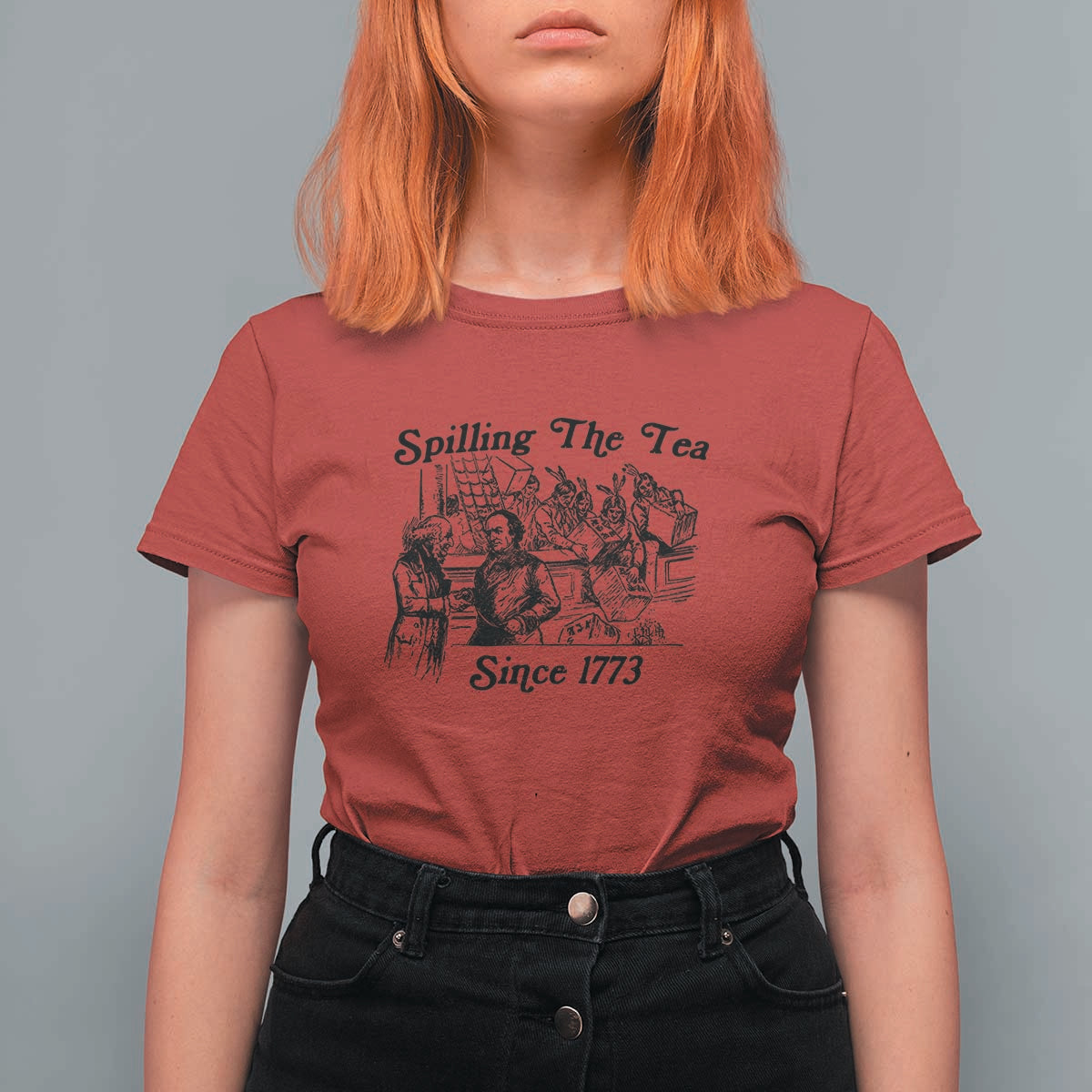 Spilling The Tea Since 1773 T Shirt For Women Boston Tea Party Vintage Historical Sketch Graphic