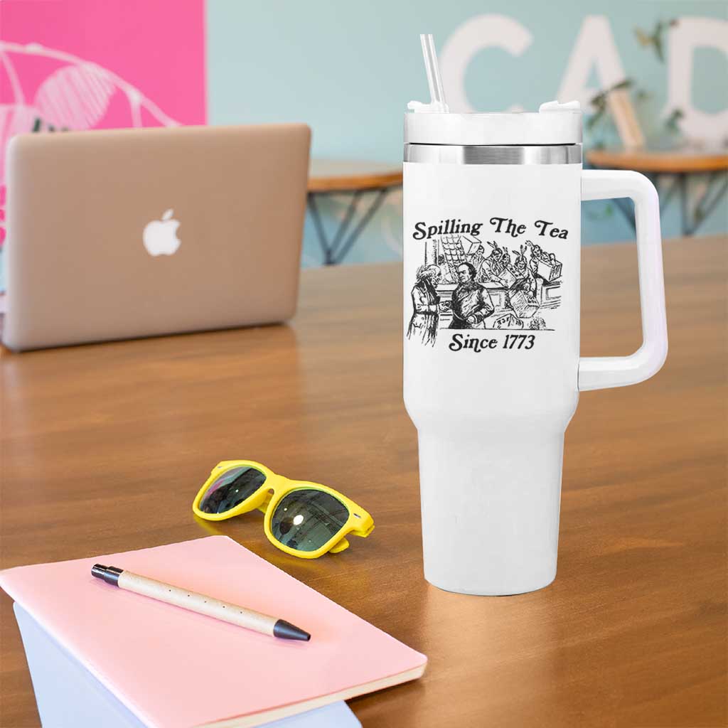 Spilling The Tea Since 1773 Tumbler With Handle Boston Tea Party Vintage Historical Sketch Graphic
