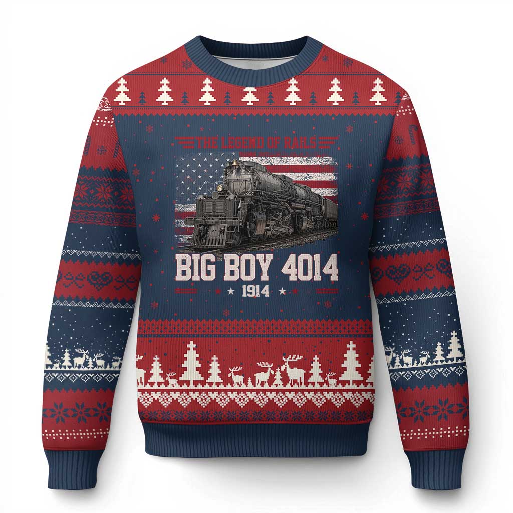 Vintage Steam Locomotive Heritage Ugly Christmas Sweater The Legend of Rails American Flag