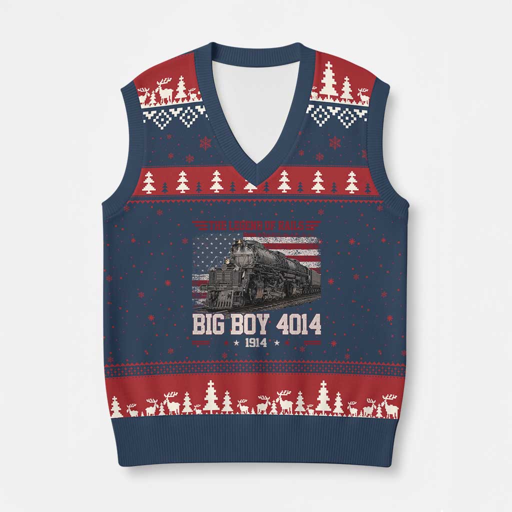 Vintage Steam Locomotive Heritage V-Neck Knit Sweater Vest The Legend of Rails American Flag