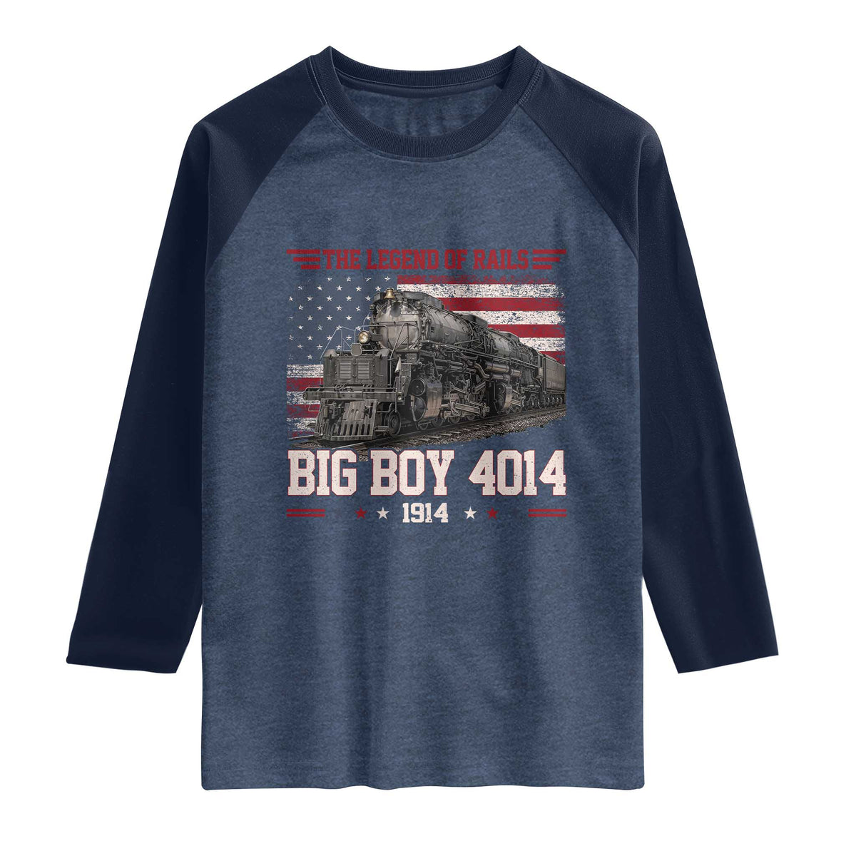 Vintage Steam Locomotive Heritage Raglan Shirt The Legend of Rails American Flag