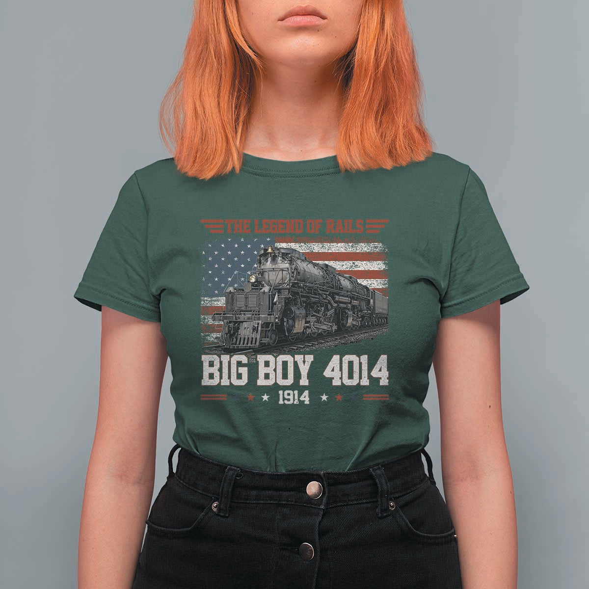 Vintage Steam Locomotive Heritage T Shirt For Women The Legend of Rails American Flag