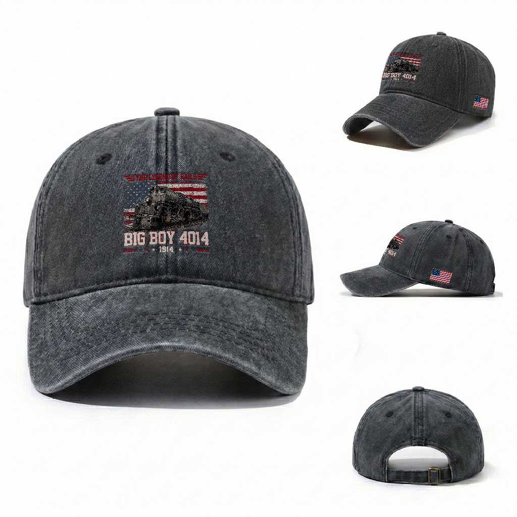 Vintage Steam Locomotive Heritage Washed Cotton Baseball Cap The Legend of Rails American Flag