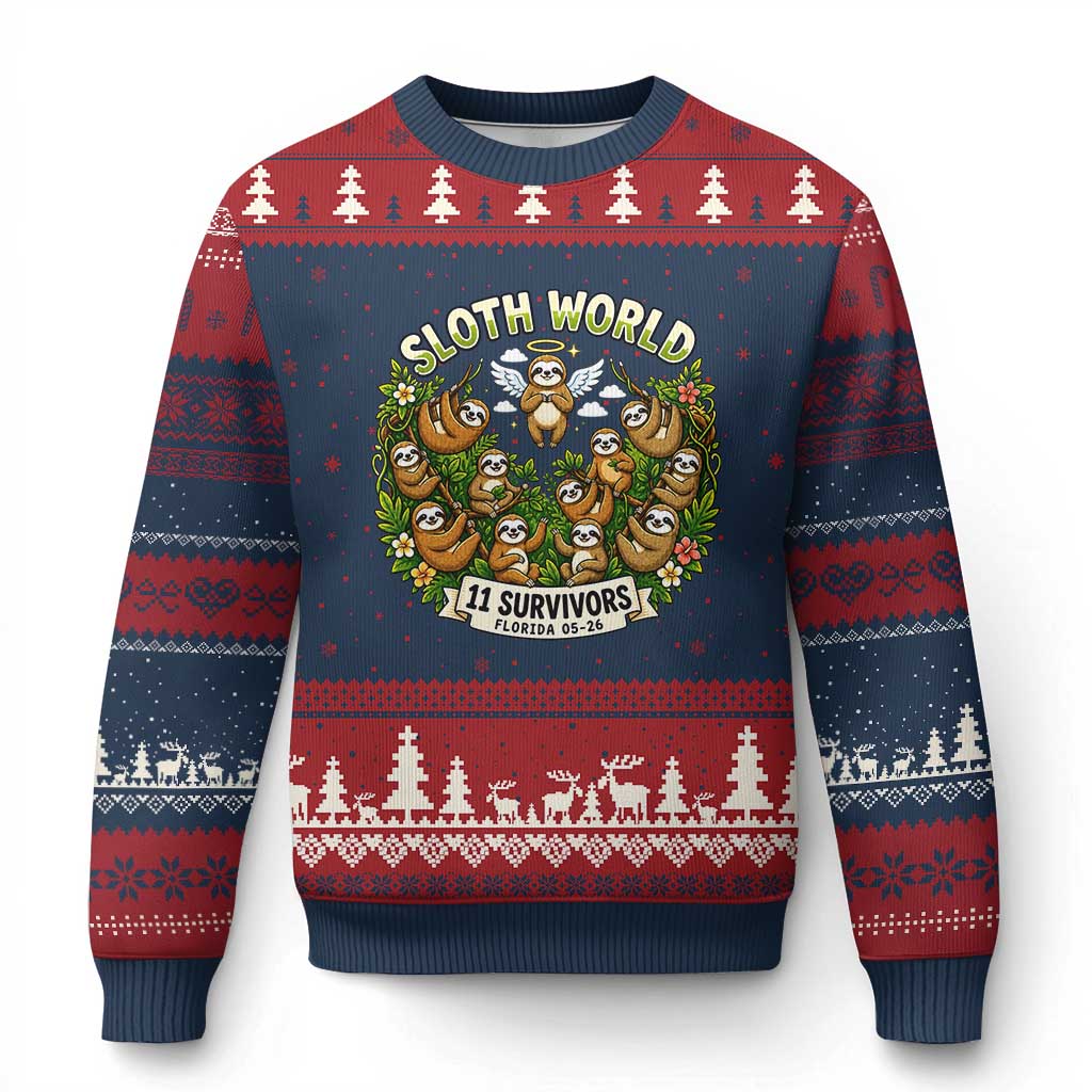Sloth World 11 Survivors Wildlife Awareness Ugly Christmas Sweater Florida Animal Rights Protest and Support