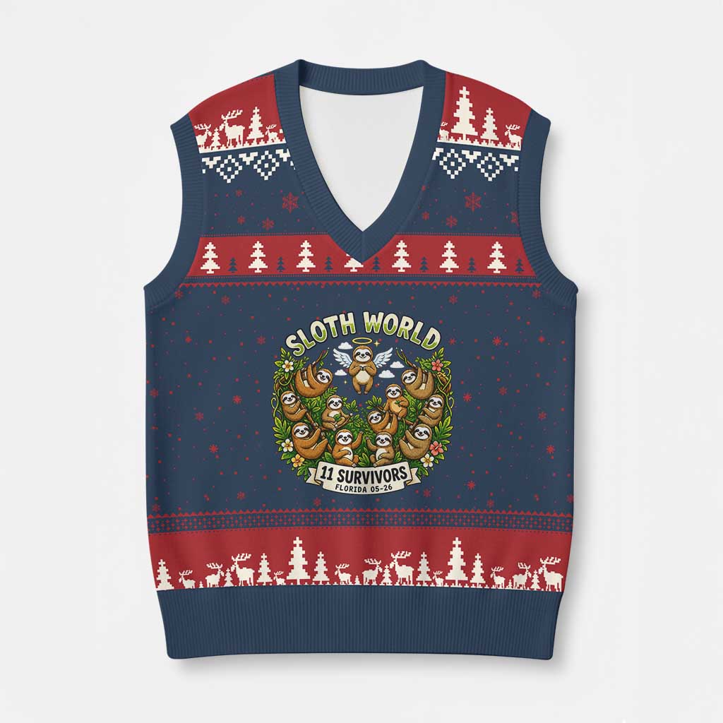 Sloth World 11 Survivors Wildlife Awareness V-Neck Knit Sweater Vest Florida Animal Rights Protest and Support
