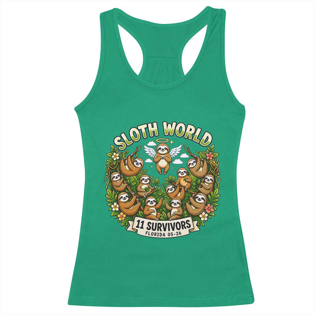 Sloth World 11 Survivors Wildlife Awareness Racerback Tank Top Florida Animal Rights Protest and Support