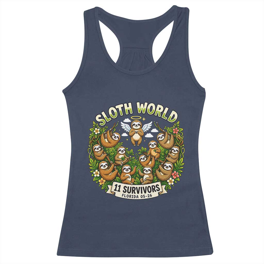 Sloth World 11 Survivors Wildlife Awareness Racerback Tank Top Florida Animal Rights Protest and Support