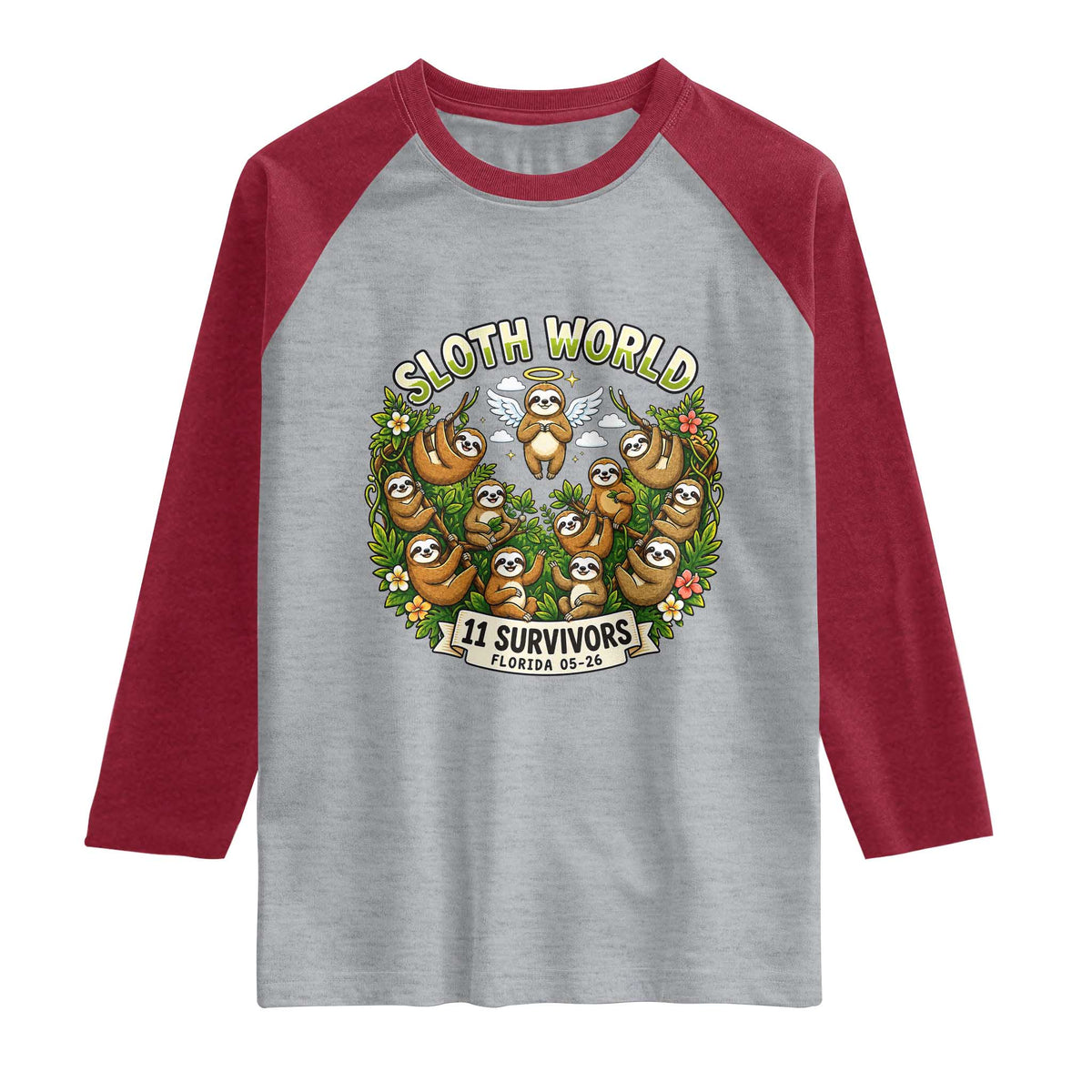 Sloth World 11 Survivors Wildlife Awareness Raglan Shirt Florida Animal Rights Protest and Support