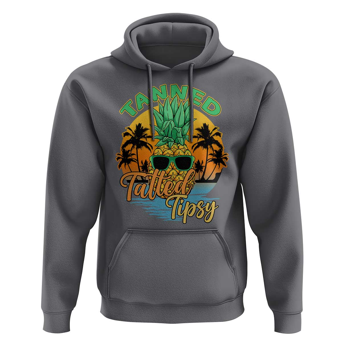 Summer Vibe Hoodie Tanned Tatted Tipsy Funny Pineapple Retro Sunset - Wonder Print Shop