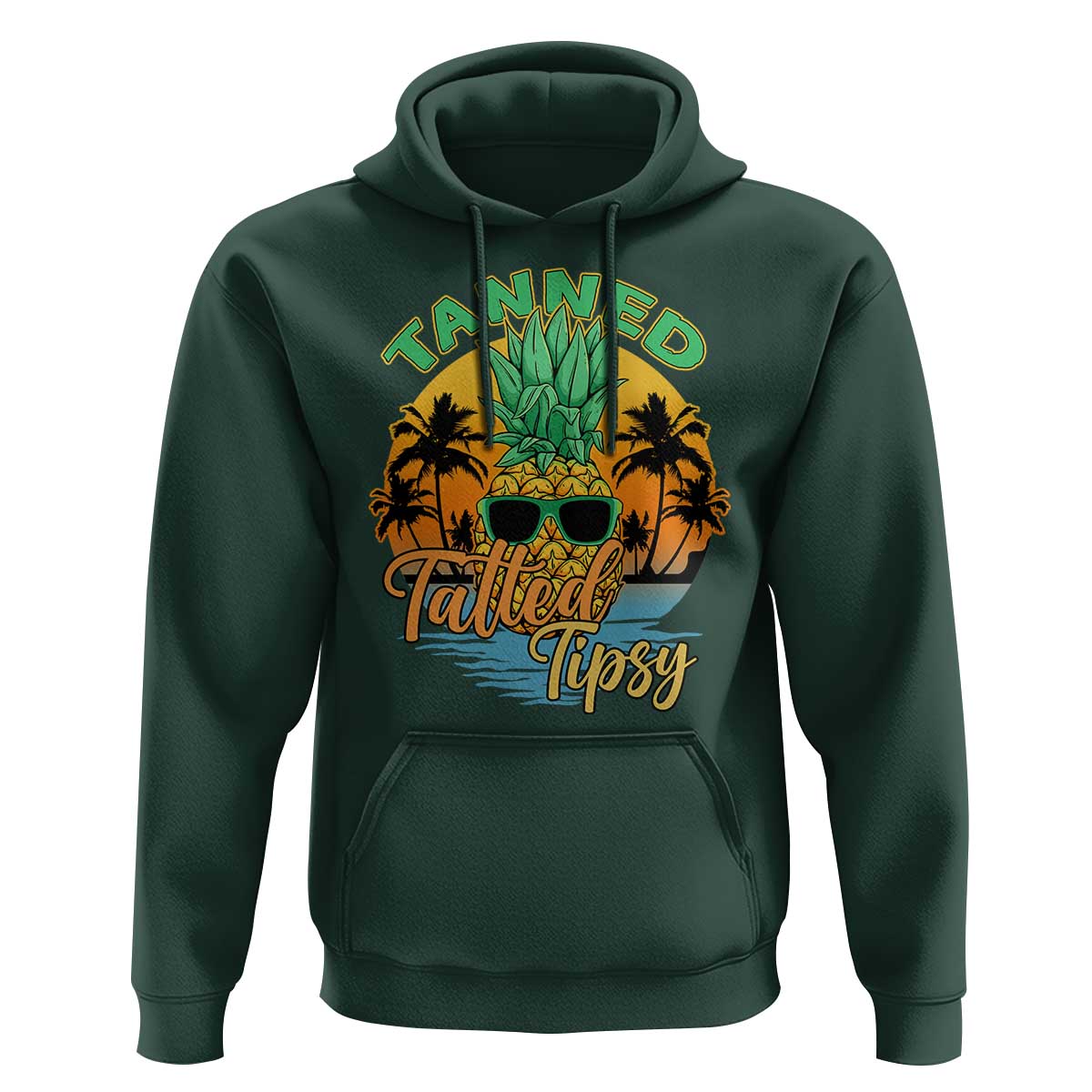 Summer Vibe Hoodie Tanned Tatted Tipsy Funny Pineapple Retro Sunset - Wonder Print Shop