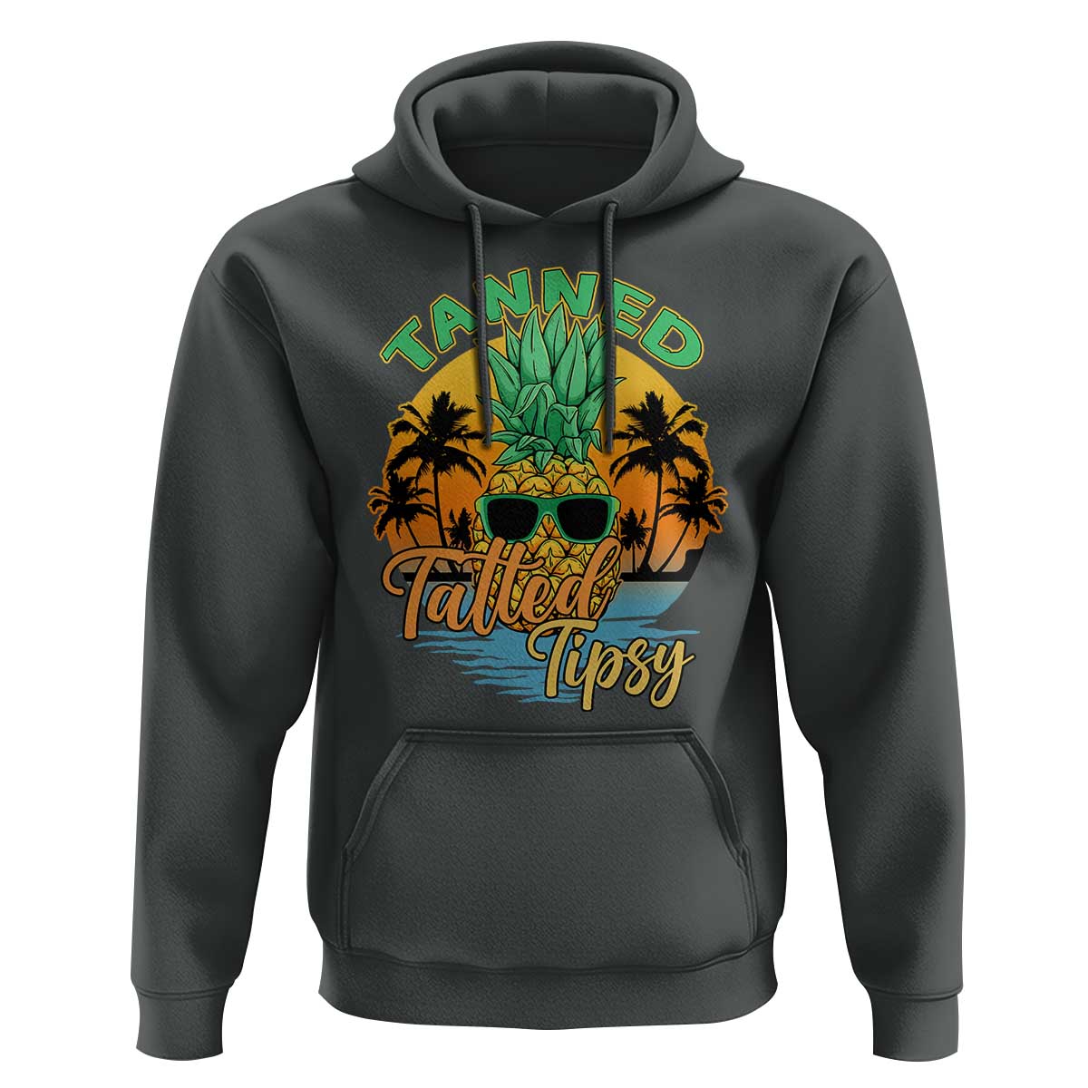 Summer Vibe Hoodie Tanned Tatted Tipsy Funny Pineapple Retro Sunset - Wonder Print Shop