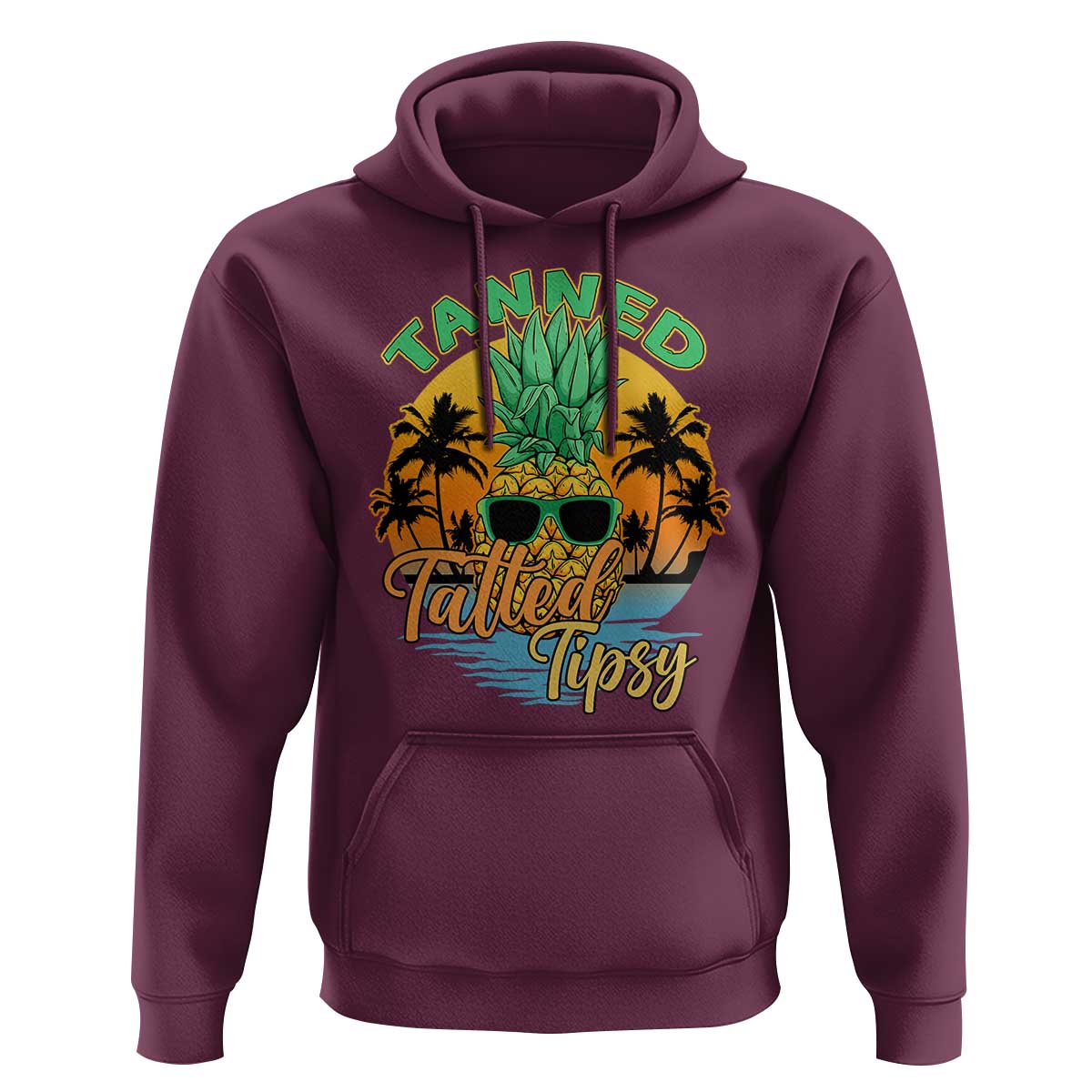 Summer Vibe Hoodie Tanned Tatted Tipsy Funny Pineapple Retro Sunset - Wonder Print Shop