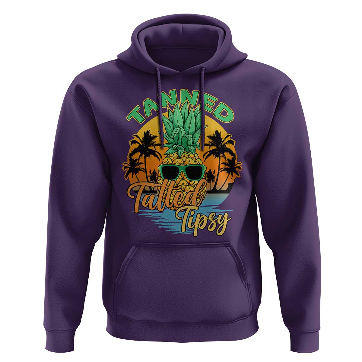 Summer Vibe Hoodie Tanned Tatted Tipsy Funny Pineapple Retro Sunset - Wonder Print Shop