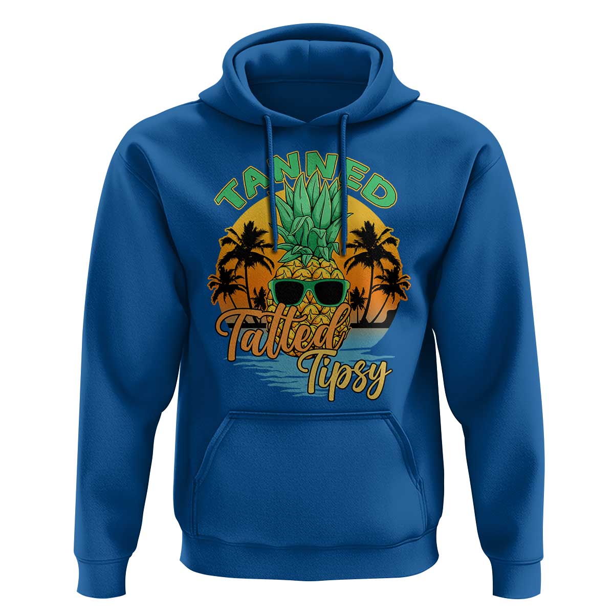 Summer Vibe Hoodie Tanned Tatted Tipsy Funny Pineapple Retro Sunset - Wonder Print Shop