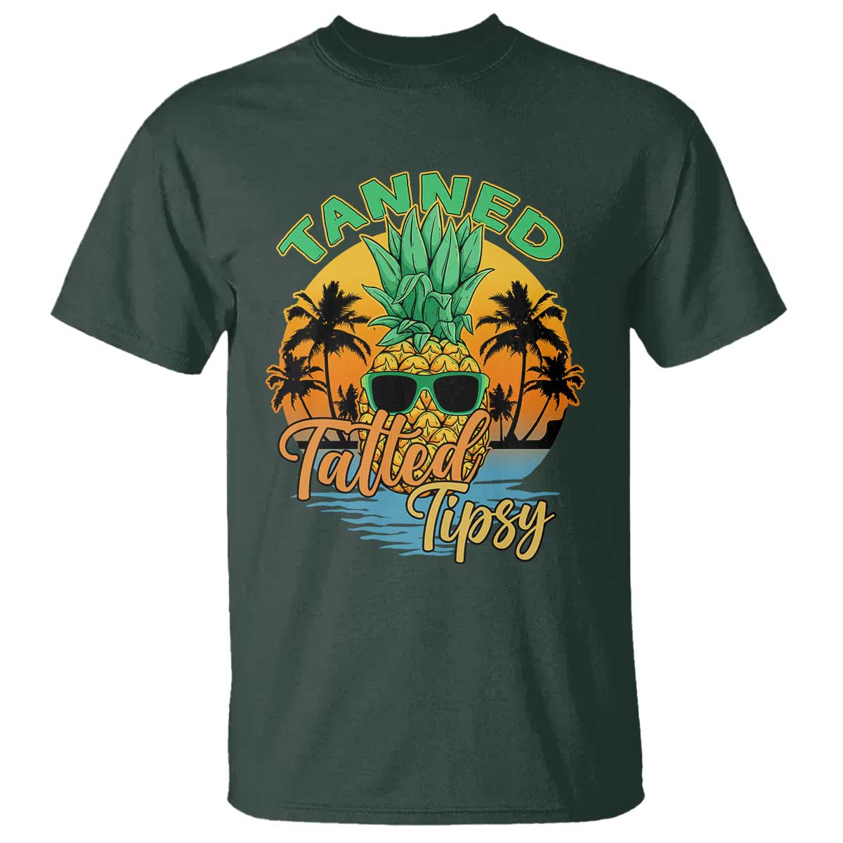 Summer Vibe T Shirt Tanned Tatted Tipsy Funny Pineapple Retro Sunset - Wonder Print Shop