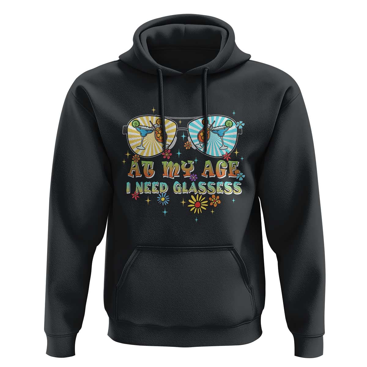 Funny Drinking Hoodie At My Age I Need Glasses Retro Vinatge - Wonder Print Shop