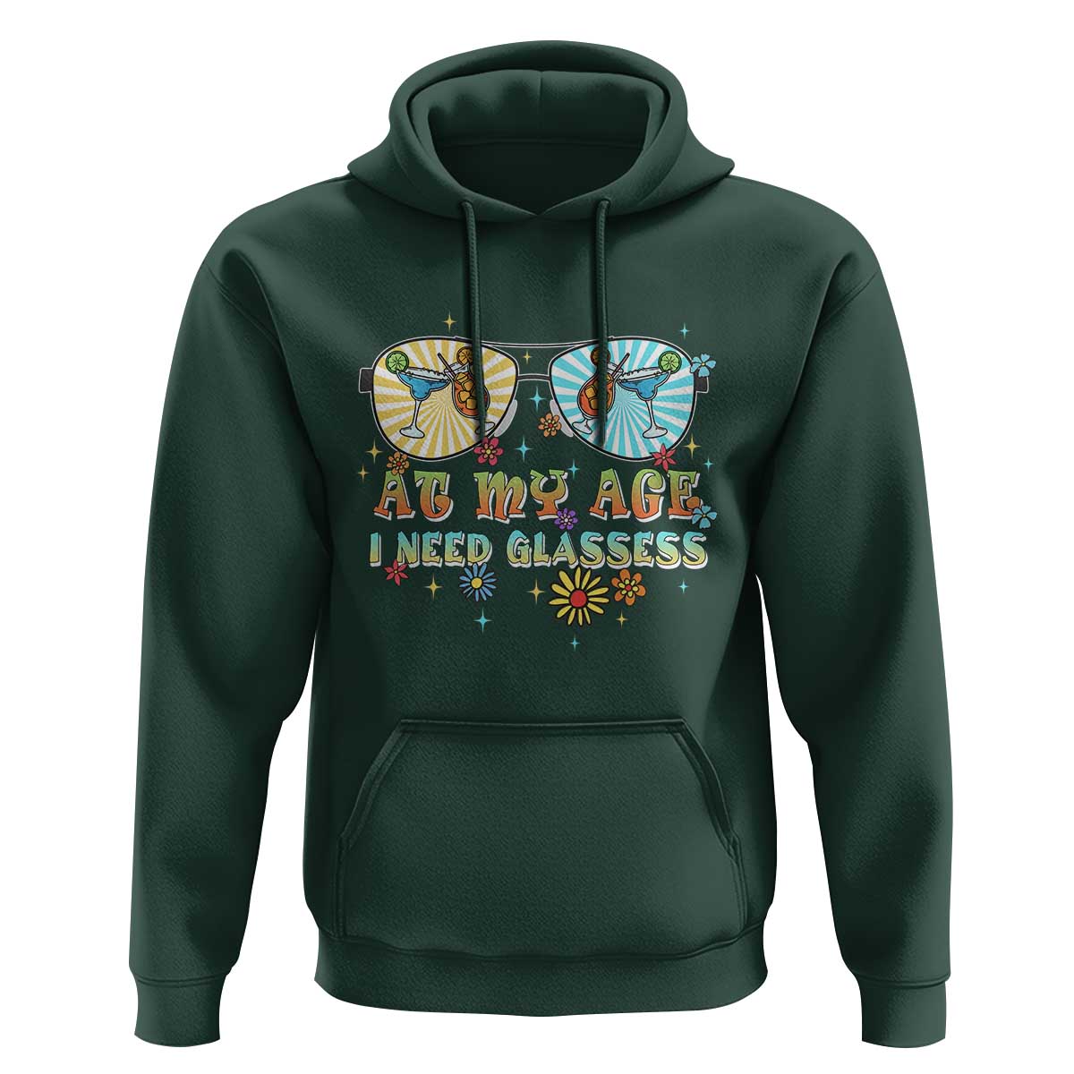 Funny Drinking Hoodie At My Age I Need Glasses Retro Vinatge - Wonder Print Shop