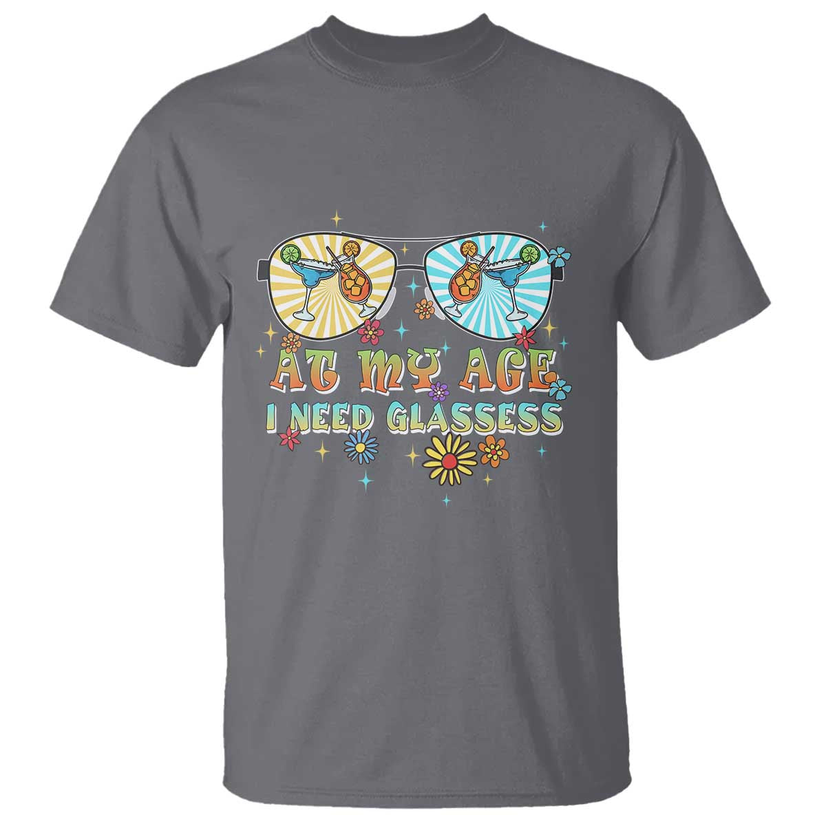 Funny Drinking T Shirt At My Age I Need Glasses Retro Vinatge - Wonder Print Shop