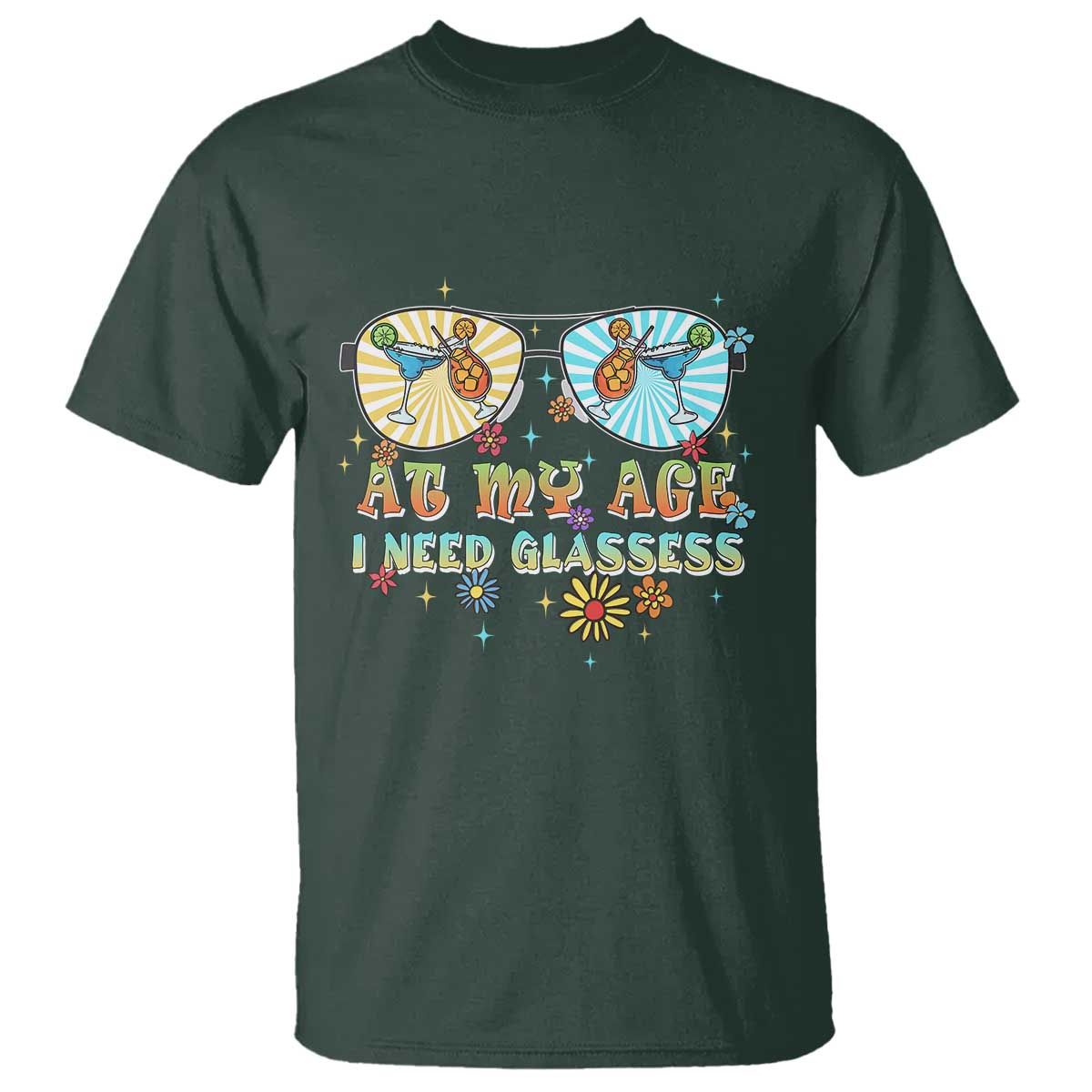 Funny Drinking T Shirt At My Age I Need Glasses Retro Vinatge - Wonder Print Shop