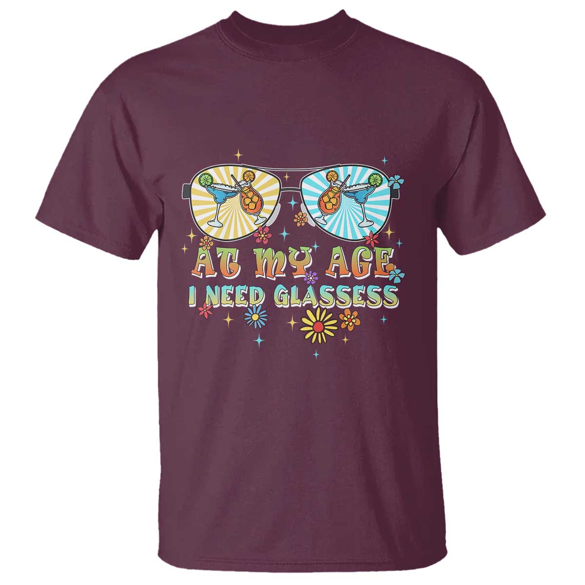 Funny Drinking T Shirt At My Age I Need Glasses Retro Vinatge - Wonder Print Shop