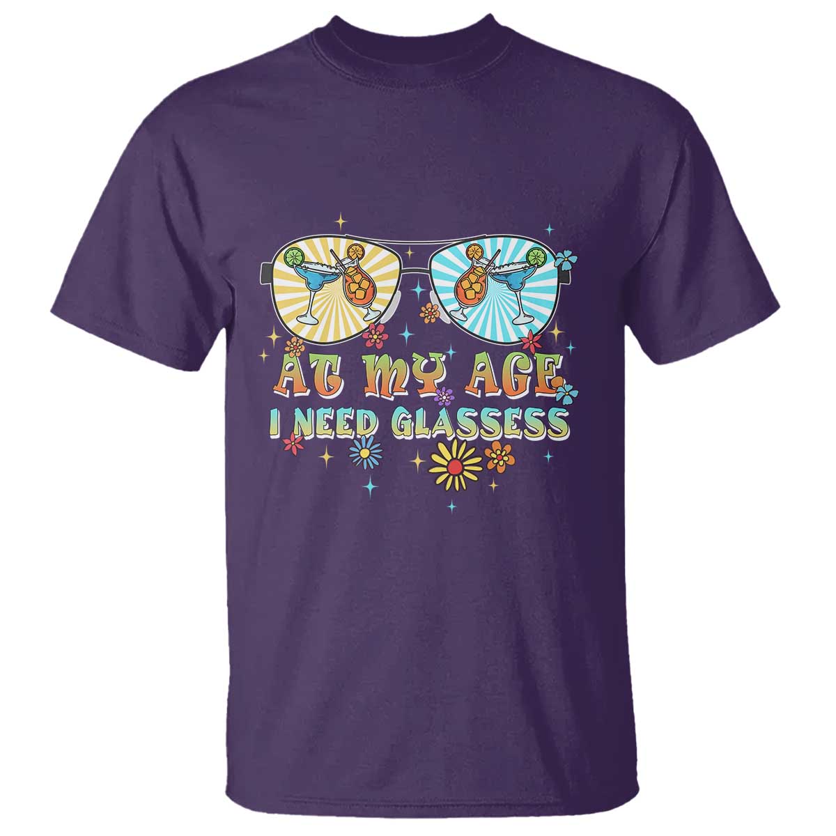 Funny Drinking T Shirt At My Age I Need Glasses Retro Vinatge - Wonder Print Shop