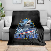 Cabo Verde Surfing Blue Shark Surfboard Throw Blanket Cape Verde Flag Tropical Ocean Wave