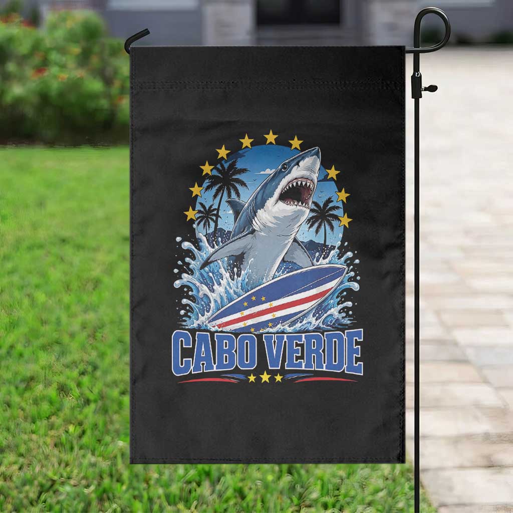 Cabo Verde Surfing Blue Shark Surfboard Garden Flag Cape Verde Flag Tropical Ocean Wave