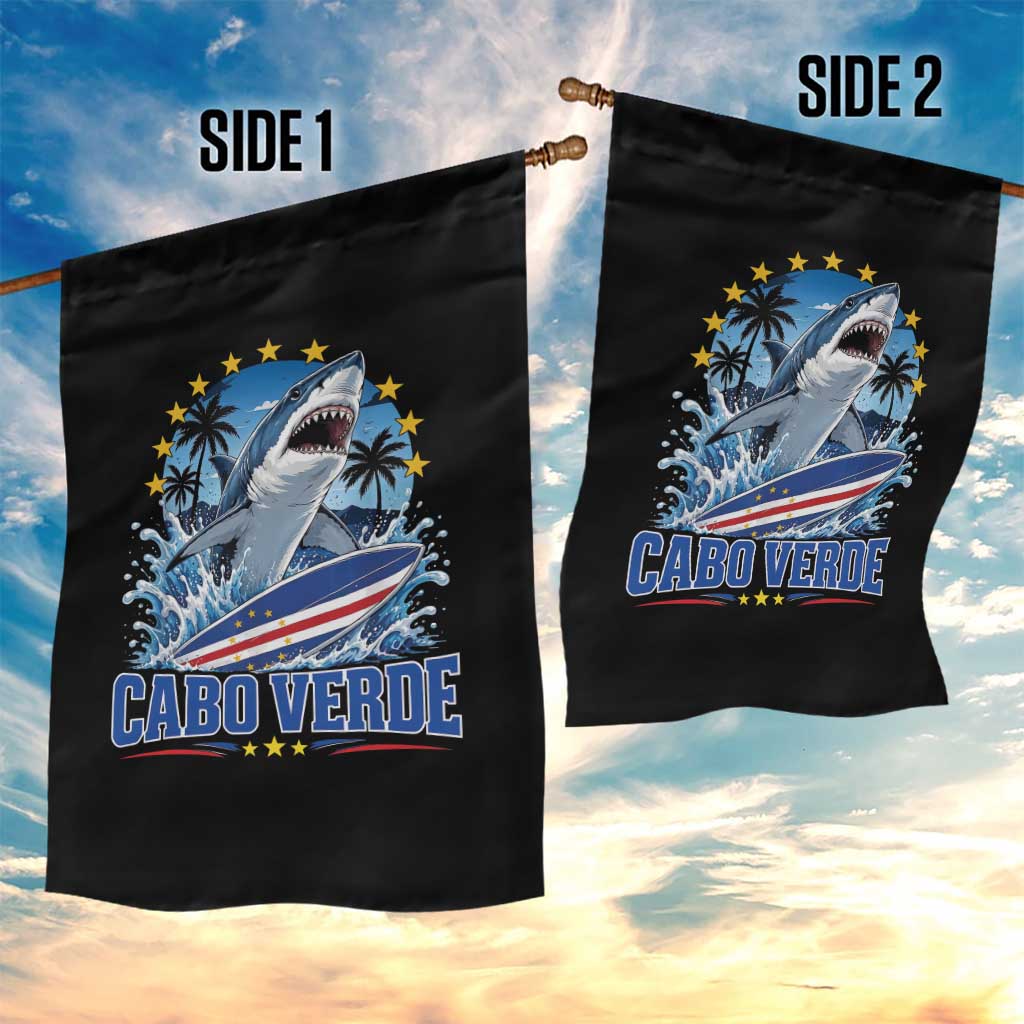Cabo Verde Surfing Blue Shark Surfboard Garden Flag Cape Verde Flag Tropical Ocean Wave