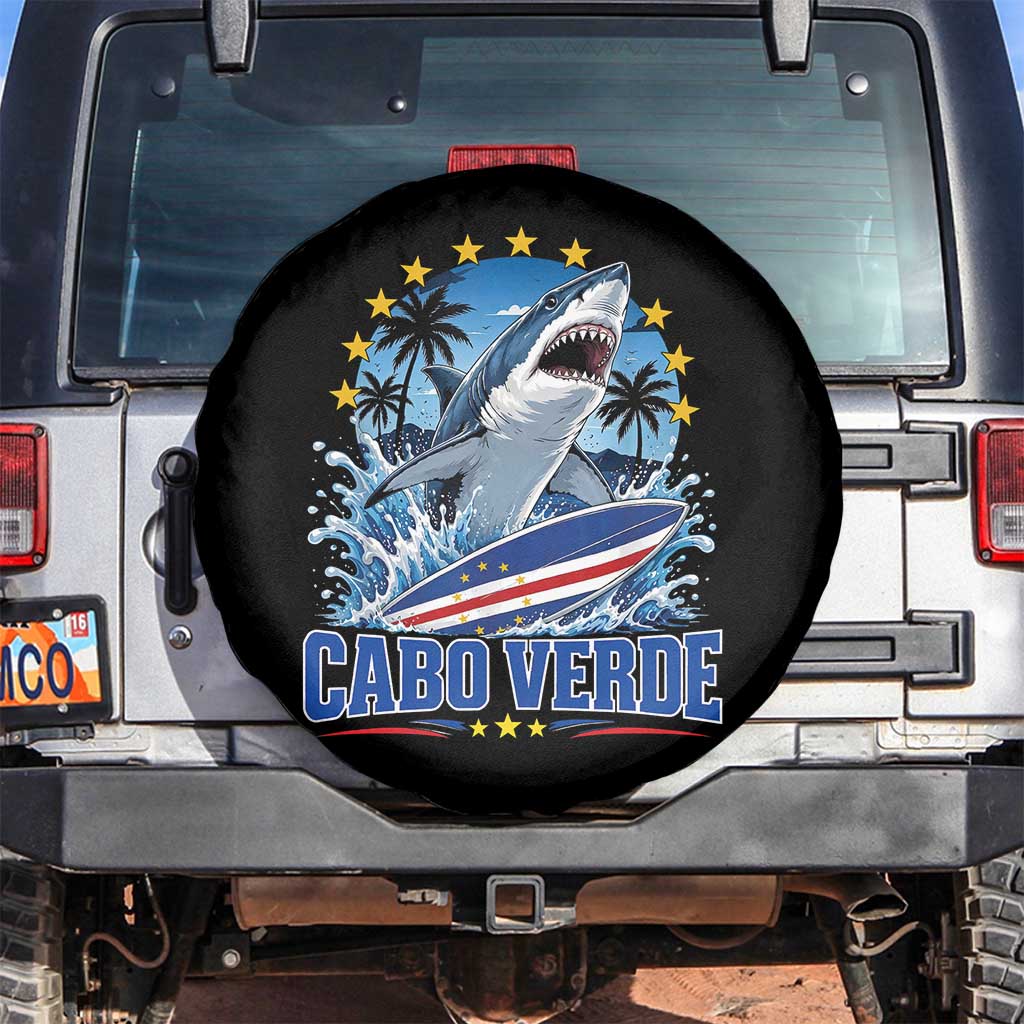 Cabo Verde Surfing Blue Shark Surfboard Spare Tire Cover Cape Verde Flag Tropical Ocean Wave